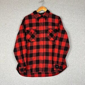 Vtg 70s Sears Kings Road Buffalo Plaid Wool Shirt Jacket CPO Red Black XL